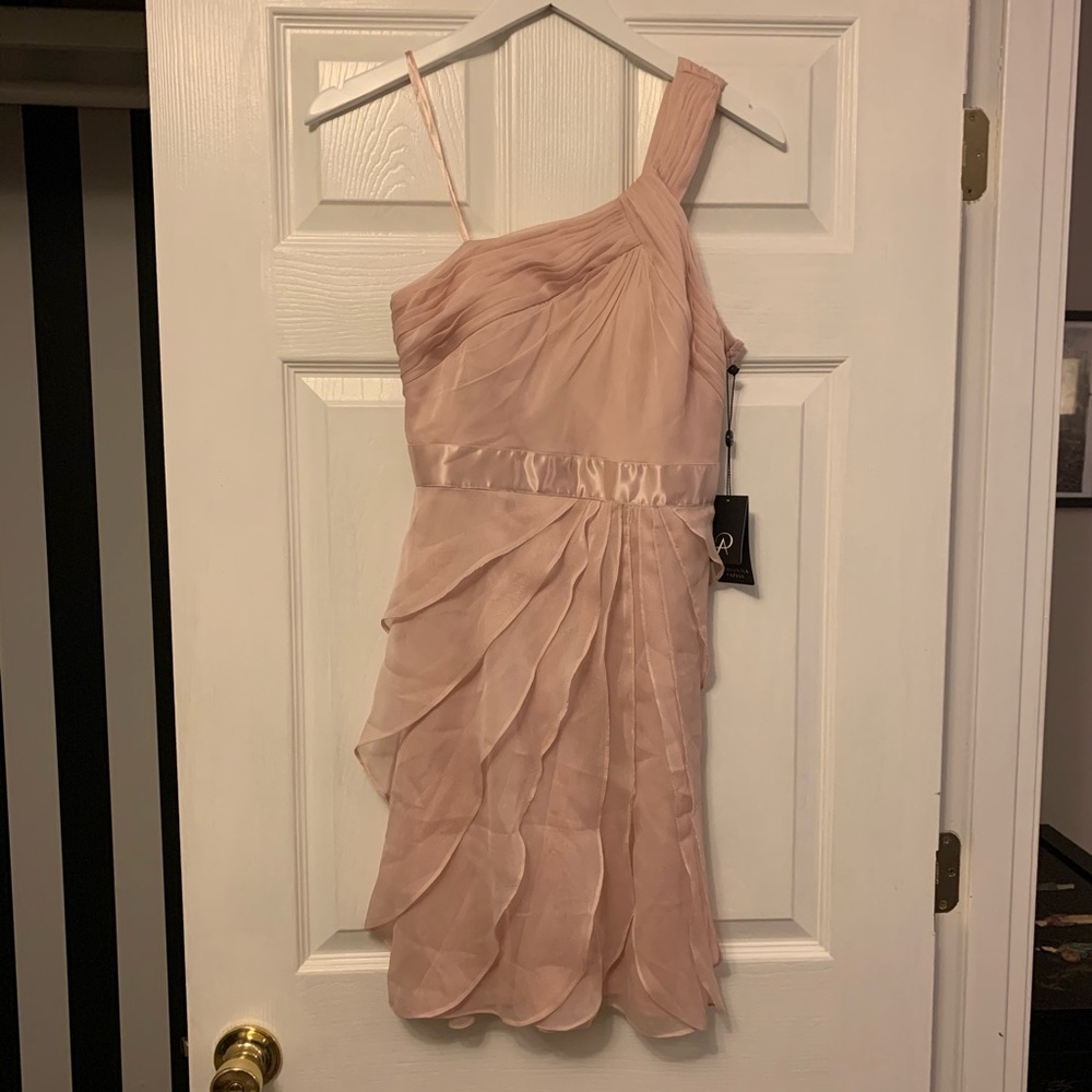 Adrianna Papell draped one shoulder flutter dress - Picture 2 of 7